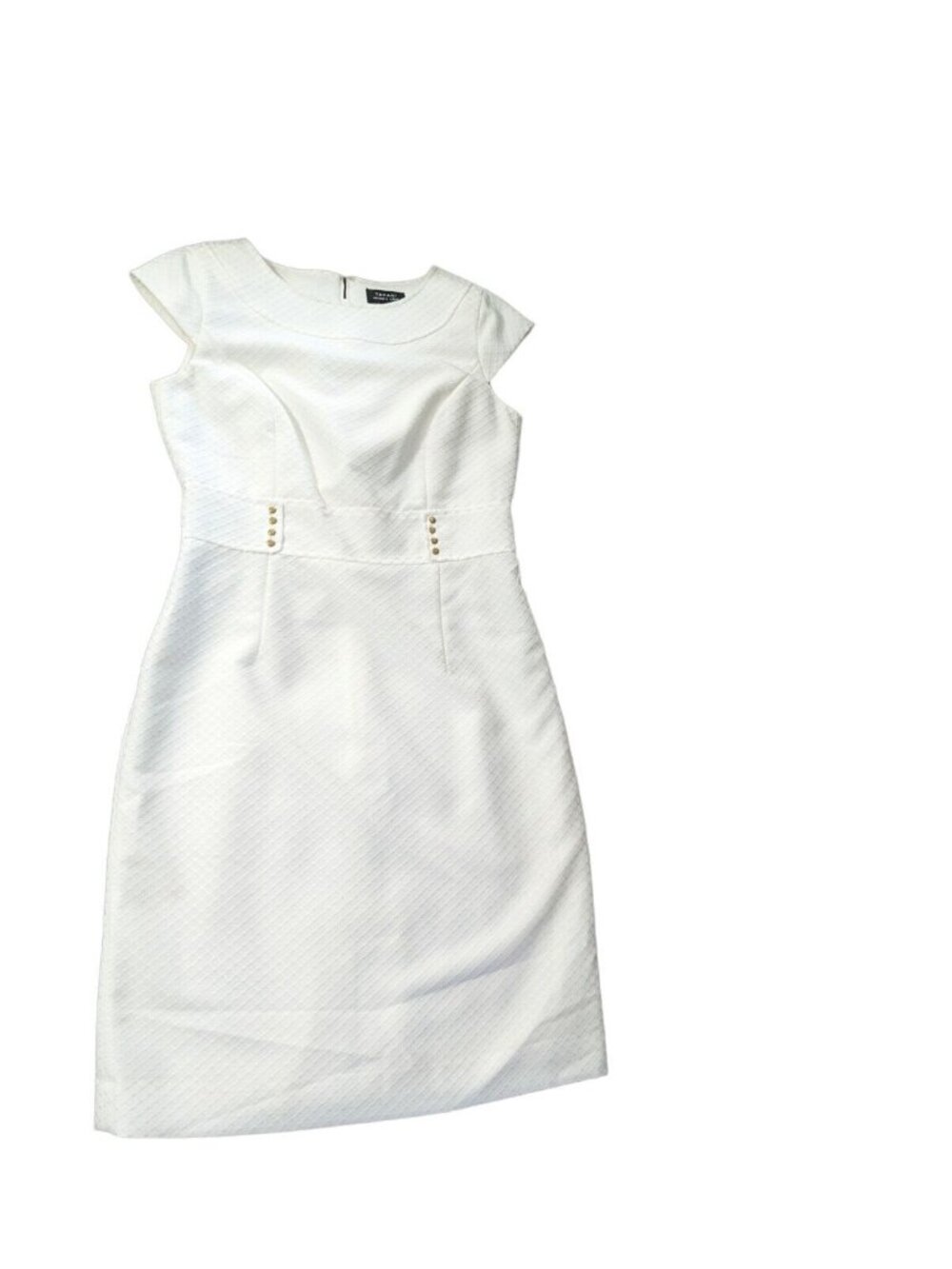 Tahari Womens Cap Sleeve Textured Knee Length Sheath Dress White Size 6